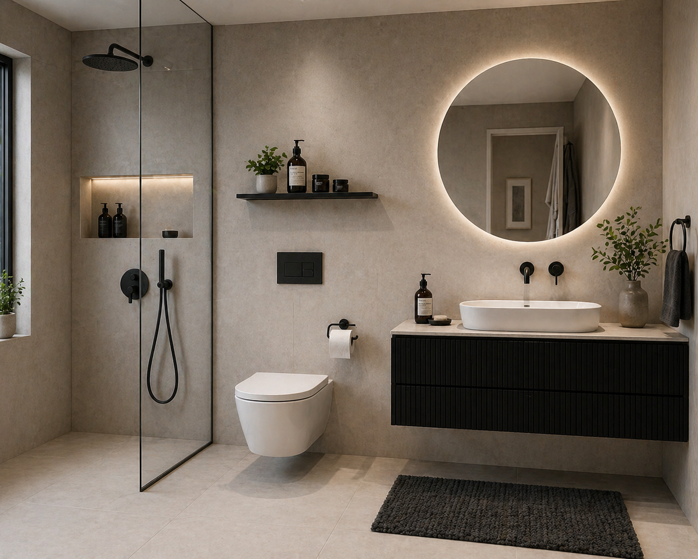 Floating Bathroom Shelf 30–50cm — Wall Mounted Storage Shelf for Modern Bathroom Organisation